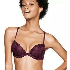 NWOT PINK Victoria's Secret Burgundy Maroon Lace Date Racerback Padded Bra 32C